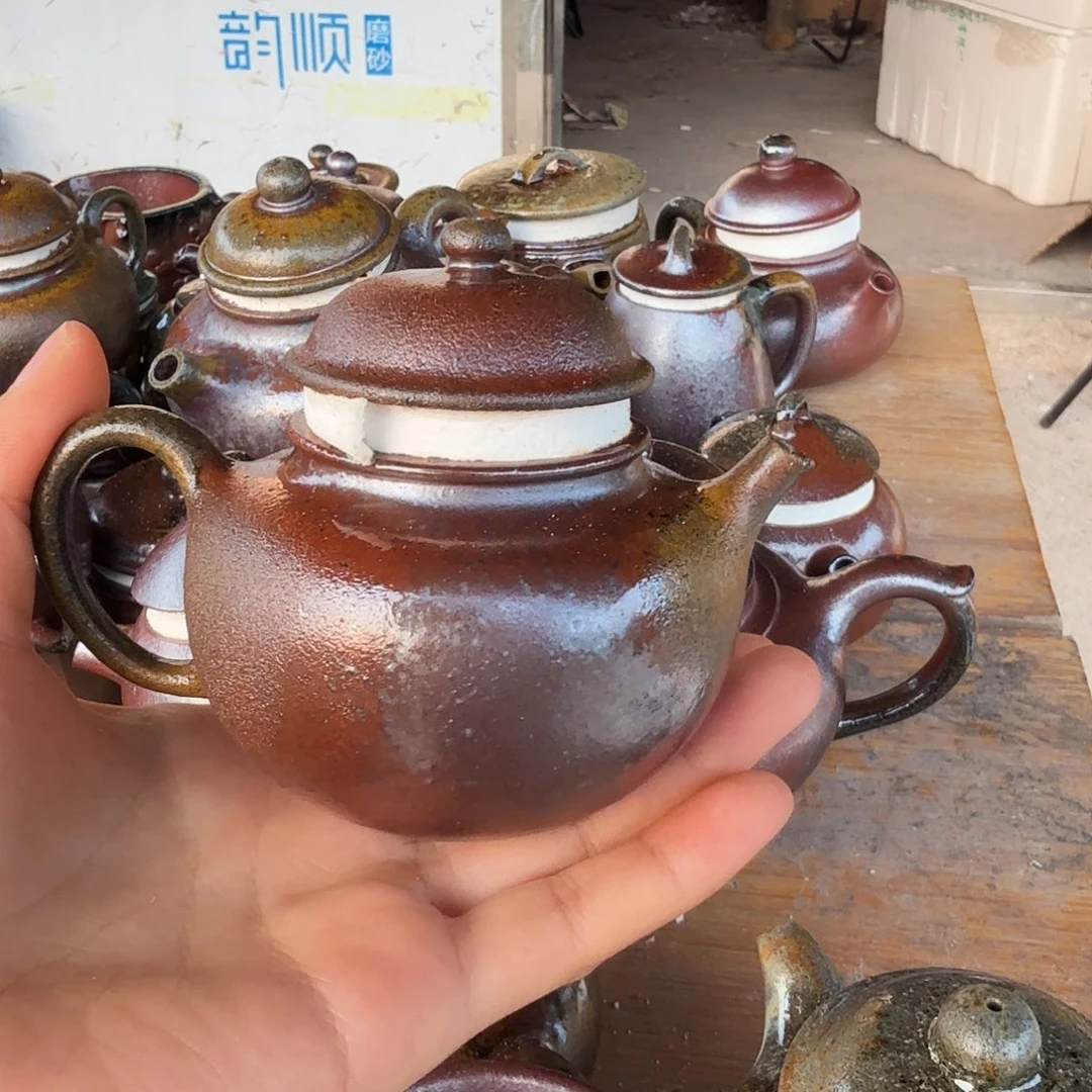 壶柴烧紫砂壶天青小苹果