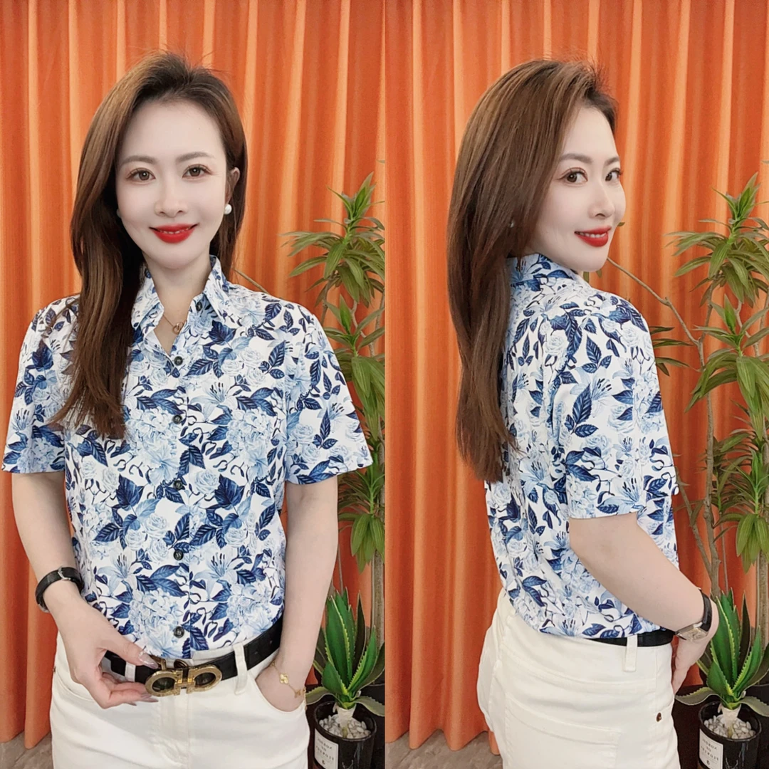 【亚琴男装】2024时尚潮流男士夏季日常百搭轻奢个性数码短袖衬衫