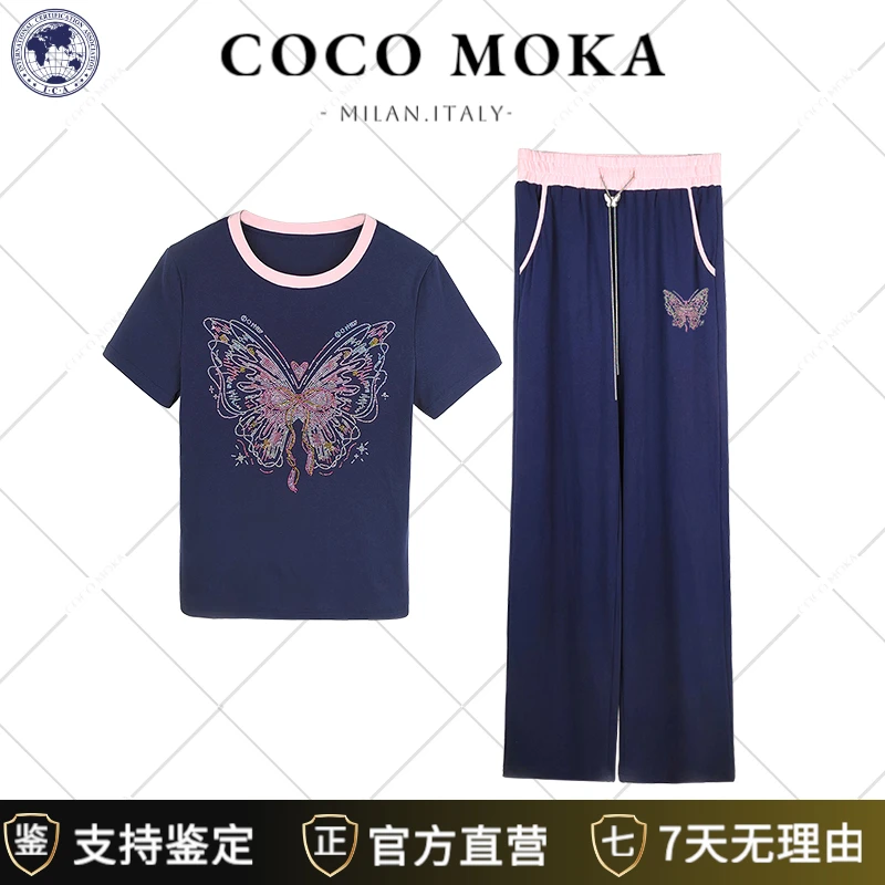 2025夏季新款短袖圆领运动休闲套装女士时尚宽松烫钻潮流【TZ440】