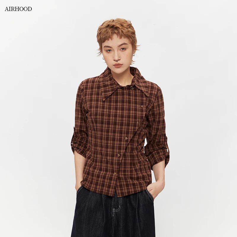 AIRHOOD复古格子衬衫女2025秋季潮牌设计感小众长袖衬衣辣妹N5349