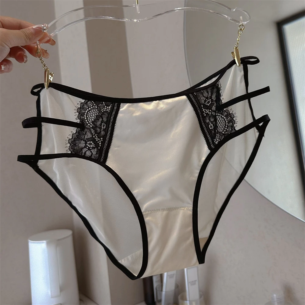 软糯冰丝性感镂空欧美香槟甜美低腰三角内裤少女锦纶棉档网纱轻薄