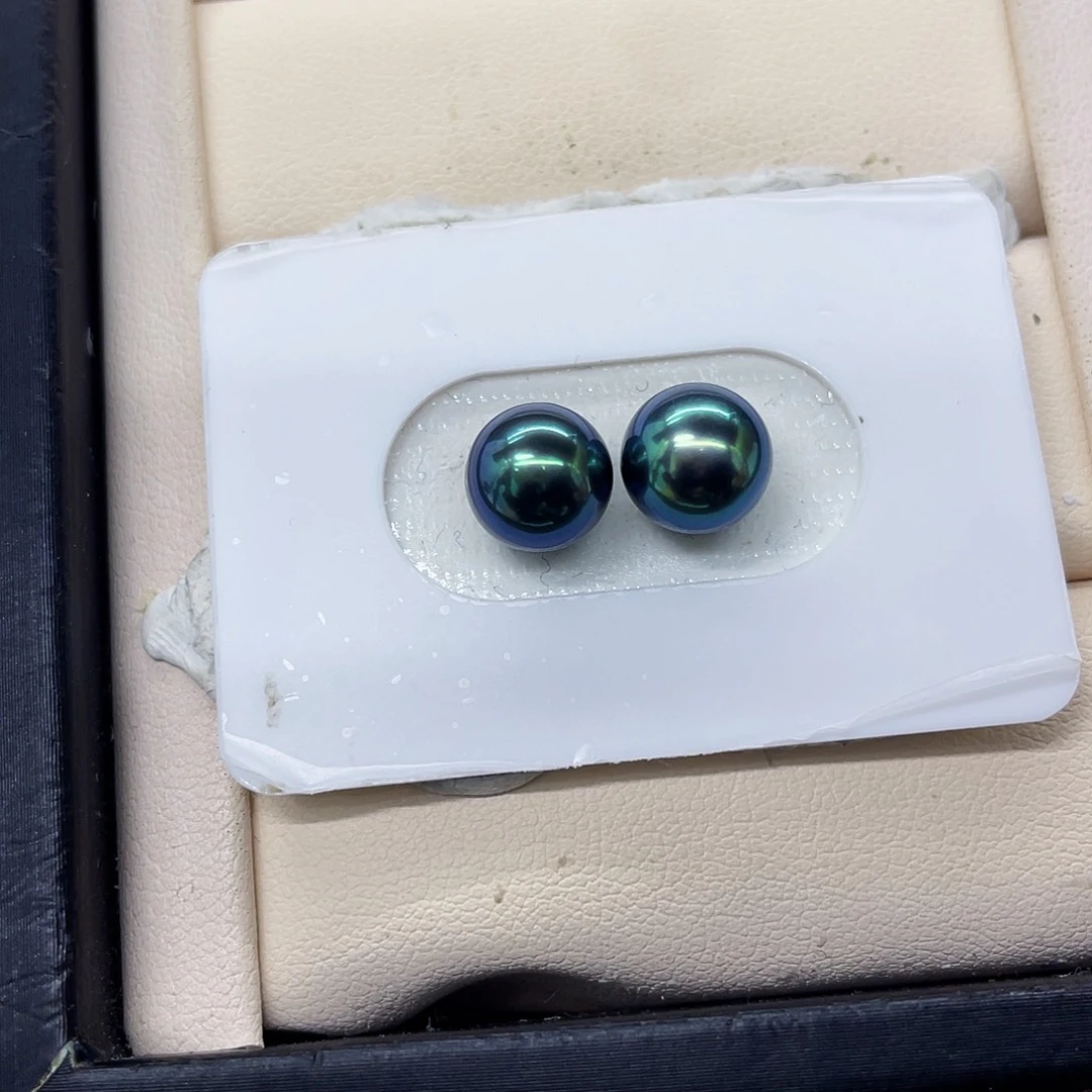 裸珠海水珍珠孔雀绿对珠8-9mm