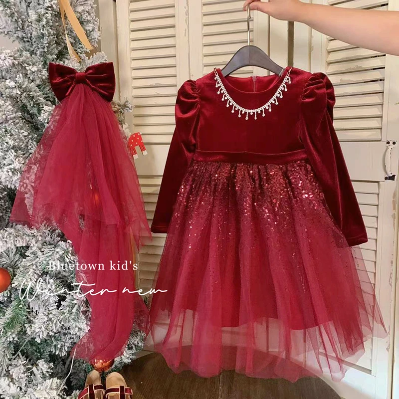 “冬日晚宴”加绒宫廷风带钻拼接网纱连衣裙FD23153 39'9