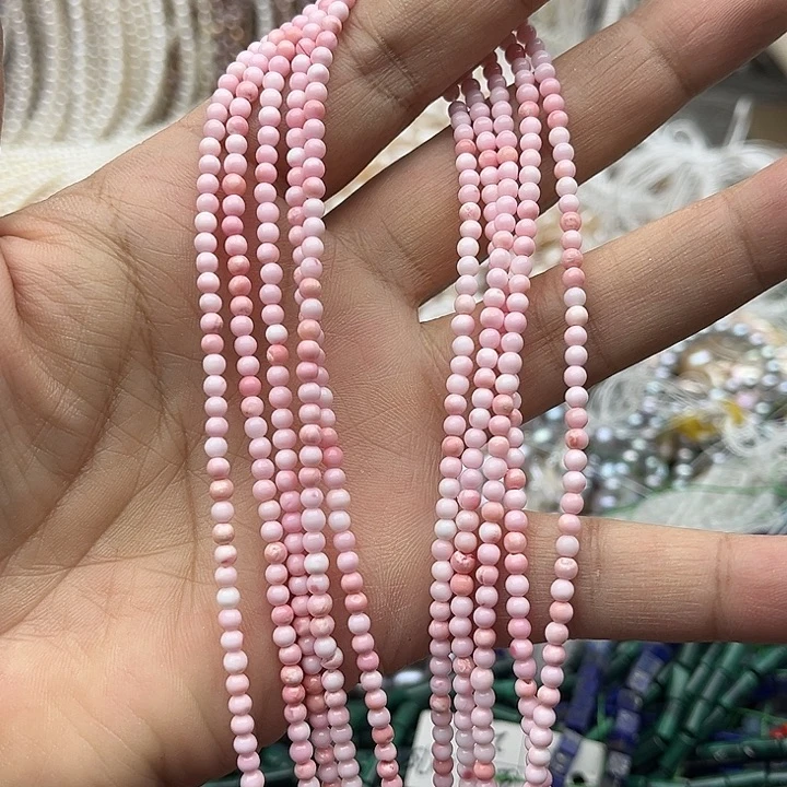 珠宝半成品未镶嵌淡水珍珠一条3mm左右粉贝贝