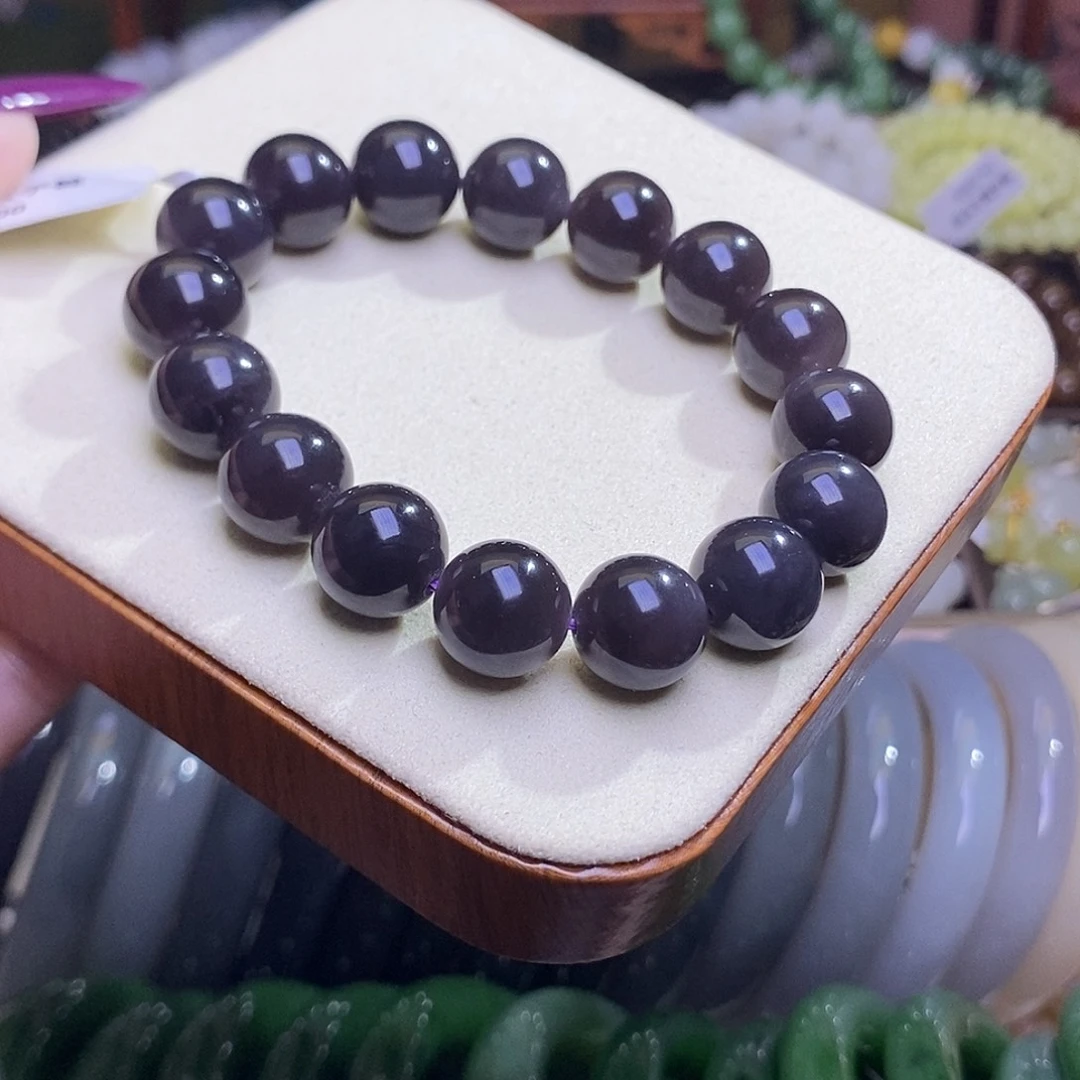 和田玉未镶嵌颈饰浓烟紫帝王紫老料约12mm手串