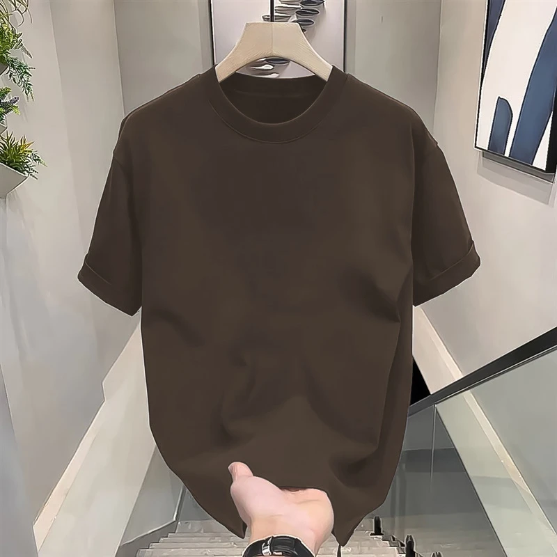 260g重磅纯棉短袖t恤男士圆领上衣美式宽松夏季全棉半袖纯色体恤