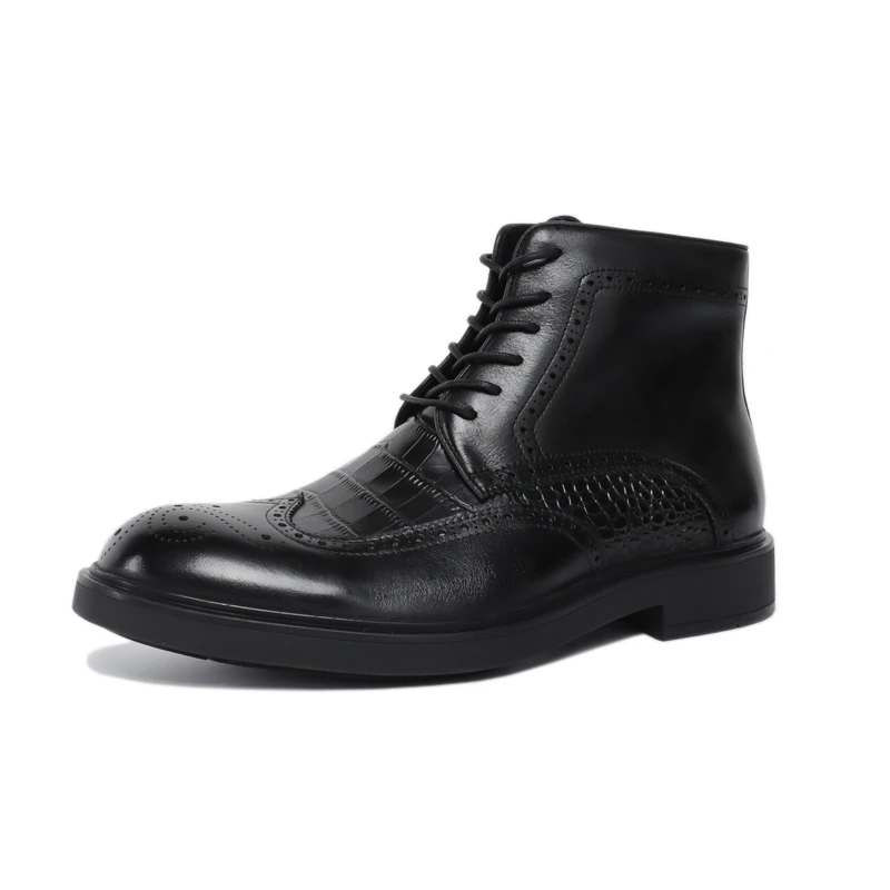 【敏敏】仓库现货！男士加薄绒 鳄鱼纹侧拉链皮靴~2F43