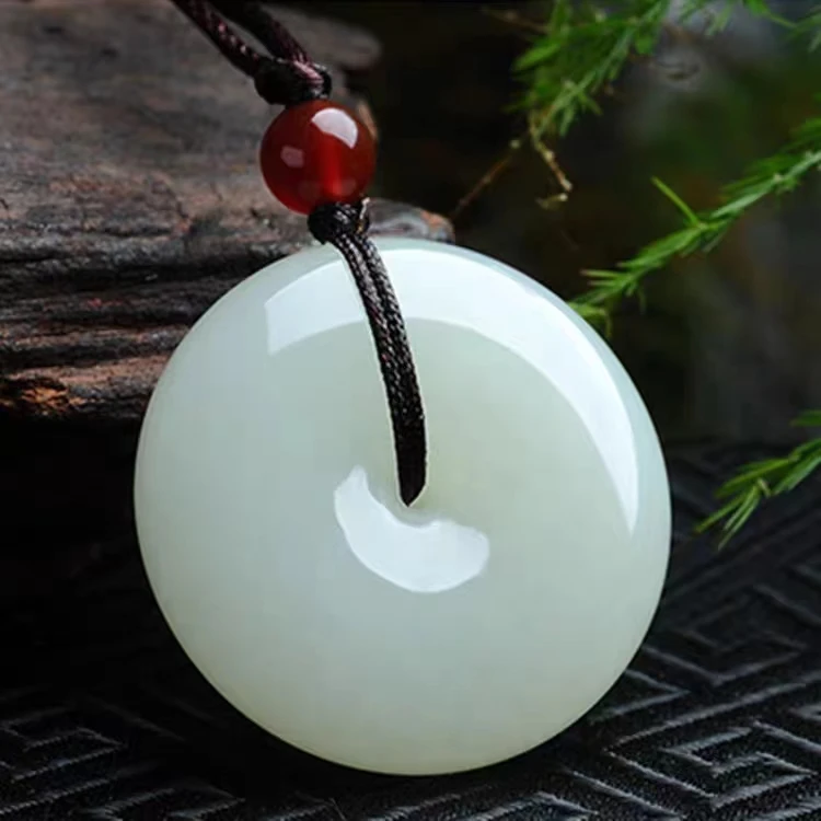 天然金丝玉平安扣白色时尚气质百搭简约精美吊坠挂坠平安无事戴绳