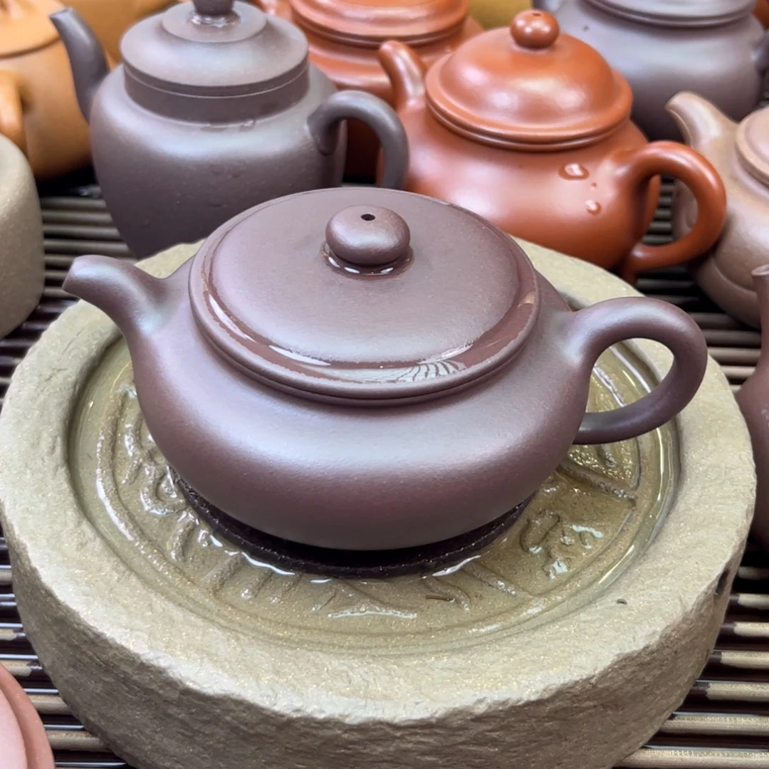 紫砂茶壶紫拼 扁腹 180c