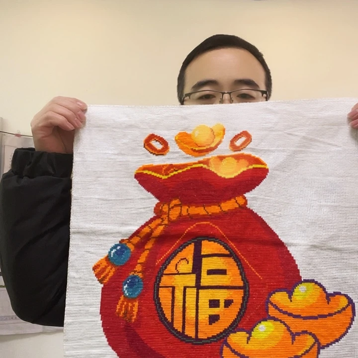 棉手工十字绣成品发财福袋