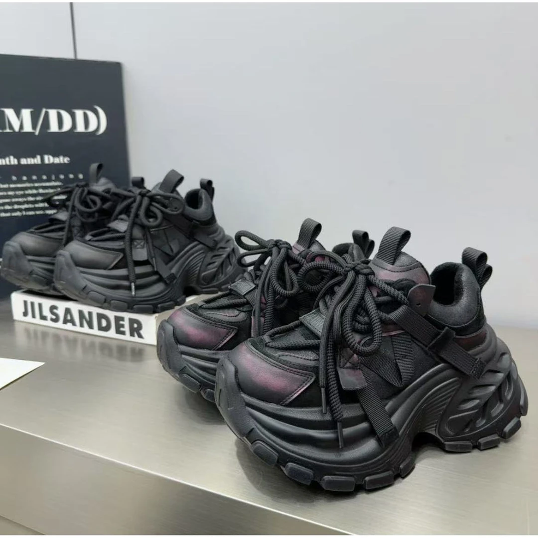 乌梅子酱松糕厚底加绒羽毛底增高百搭休闲鞋老爹鞋