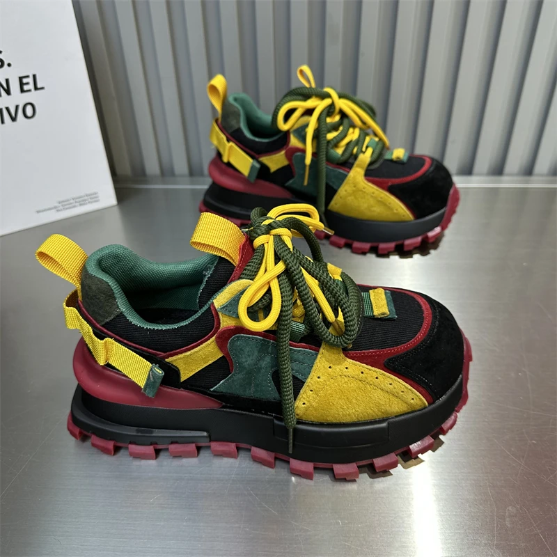 女款休闲百搭时尚复古厚底秋季拼色舒适系带秋冬ins新款潮流潮鞋