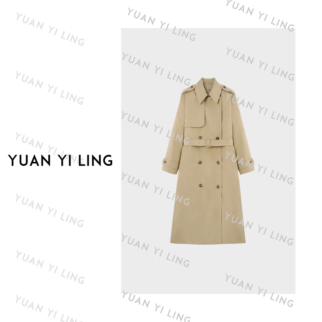 袁艺灵【海德公园】90白鹅绒经典英伦风翻领气质风衣羽绒风衣9303