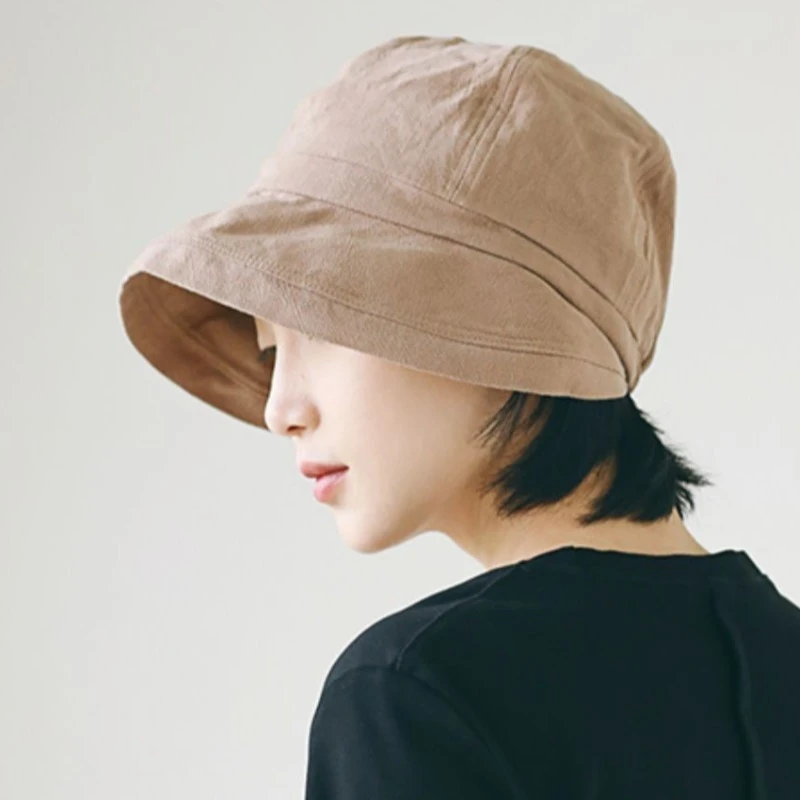 MISSKOI 日系棉麻大帽檐遮阳帽子女春夏简约休闲卷边防晒鸭舌帽