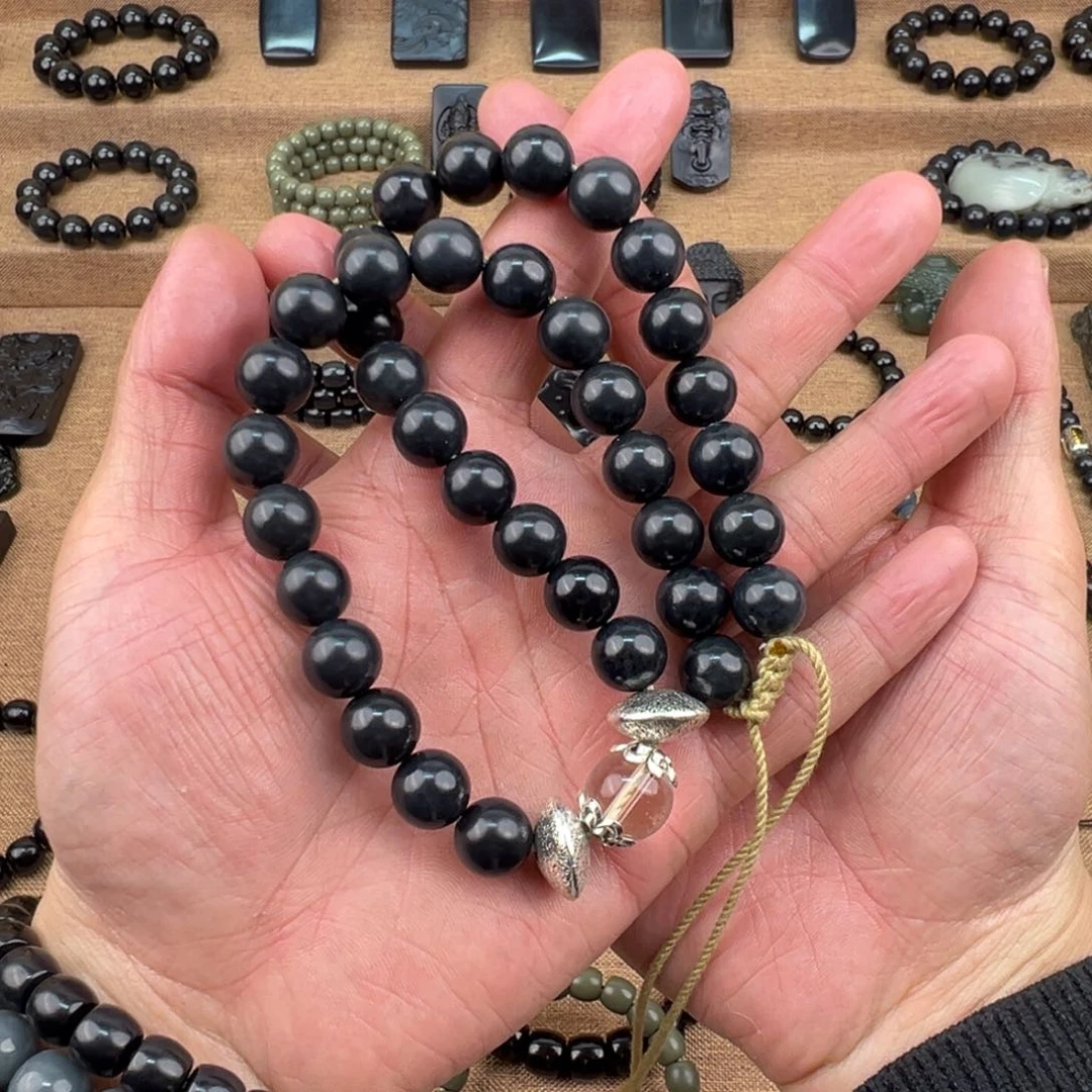 颈饰合金和田玉墨玉脖挂