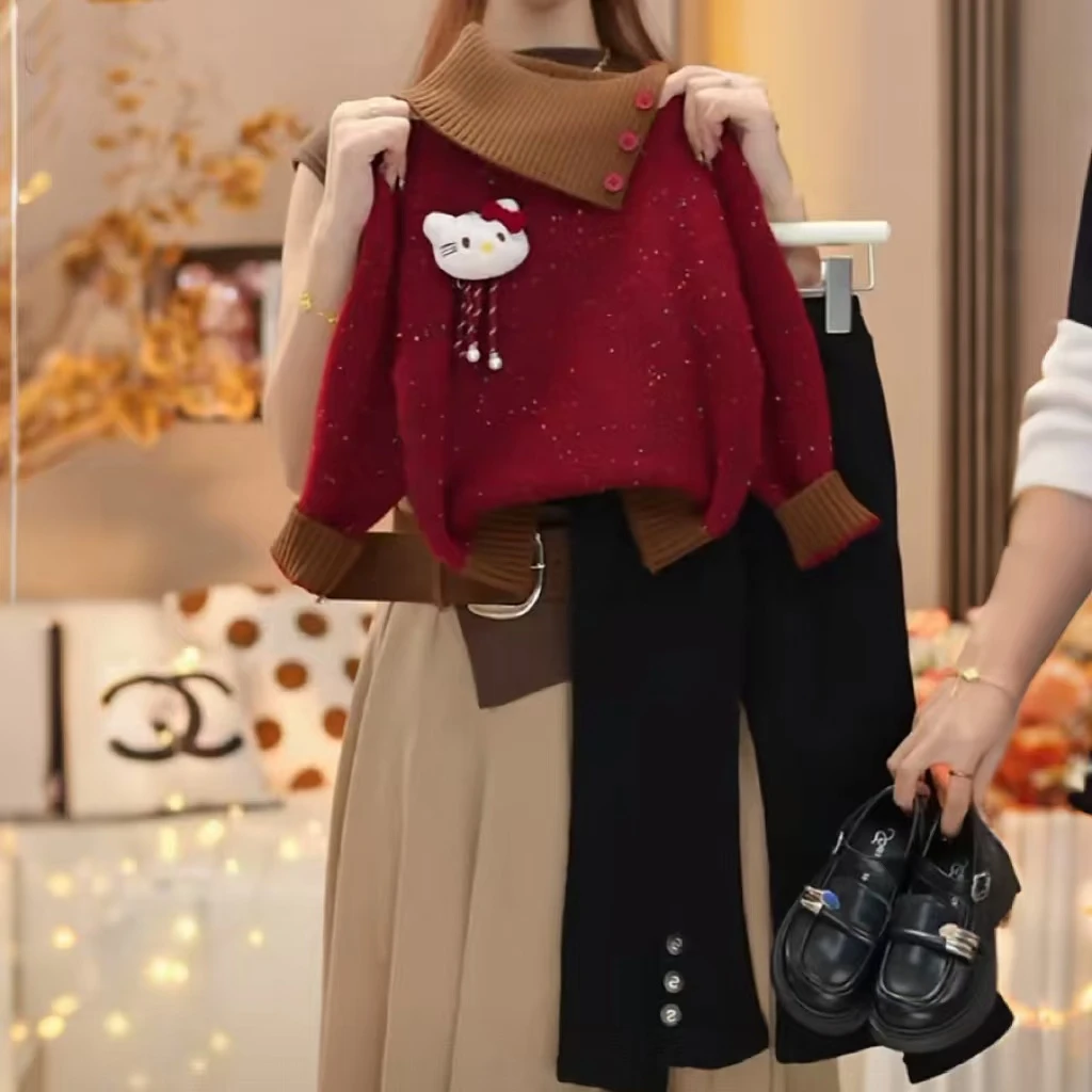 米小逗YT女童2025秋款女童套装洋气显白休闲针舒服微喇裤潮m172