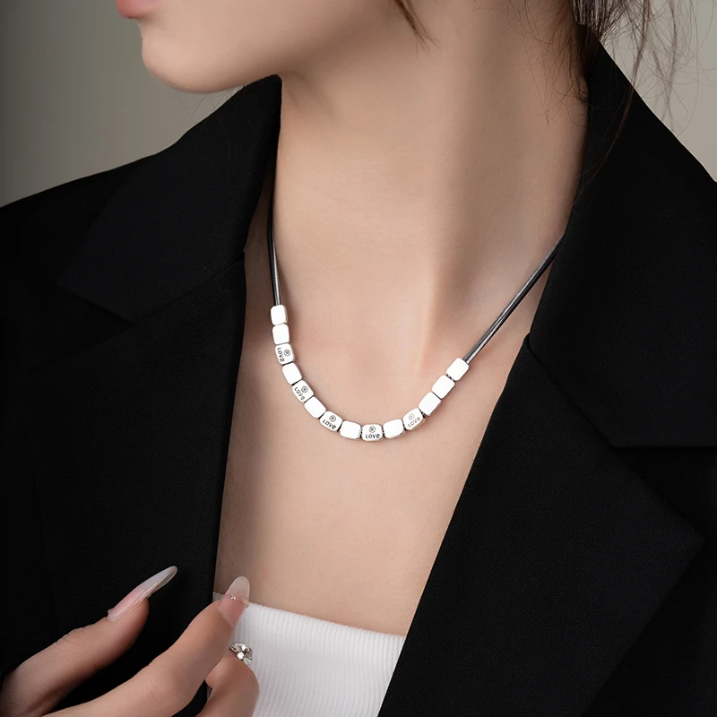 坠链均925银 方块蛇骨纯银项链高级感欧美INS风百搭逛街吊坠项链