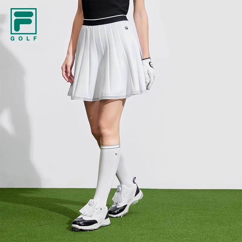 Fila/斐乐女针织裙2024春高尔夫运动宽松百褶裙半身裙A11W415304F