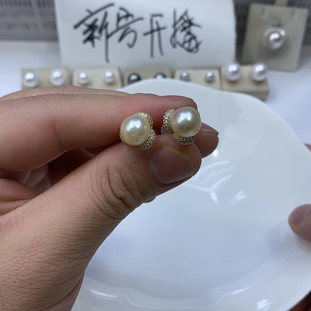 银S925镶嵌海水珍珠耳饰