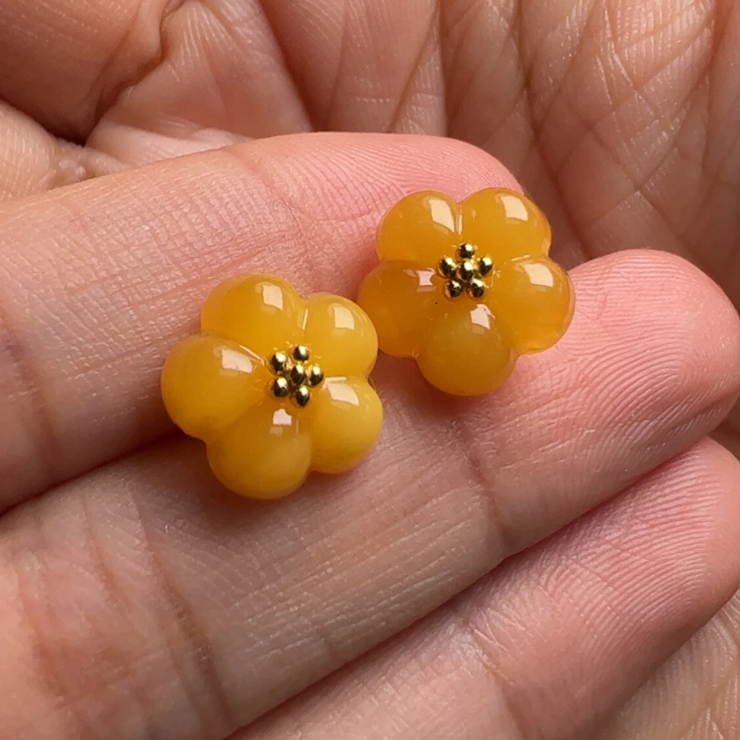蜜蜡银S925镀金镶嵌耳饰