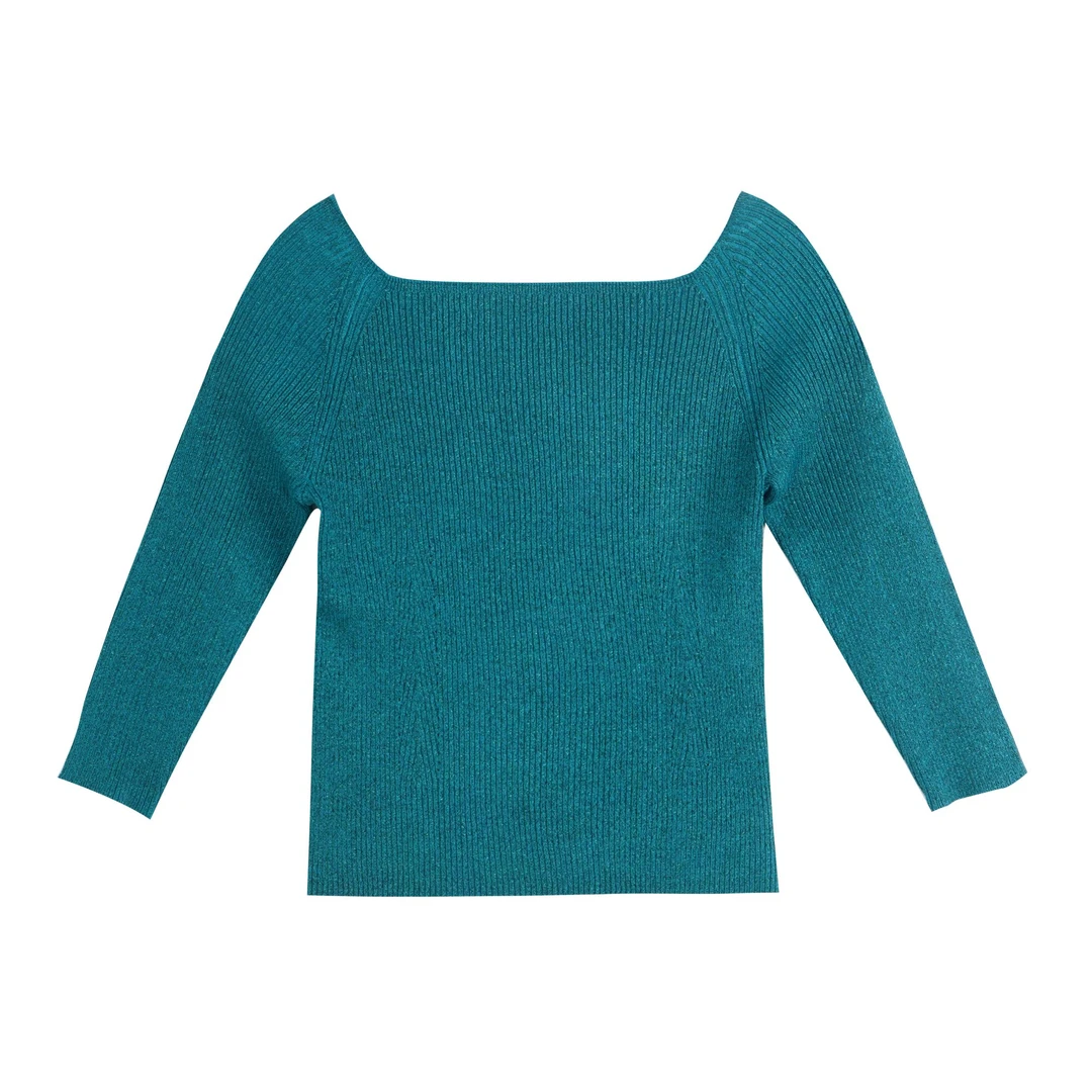 【TaKuMi】日系品牌 C 秋季新款 时尚一字领打底套头毛衣露肩上衣