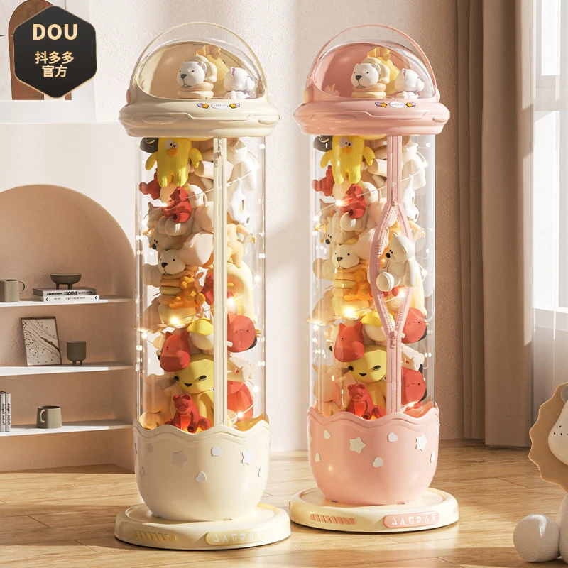 家用娃娃收纳桶拉链款毛绒玩具收纳神器玩偶公仔透明大容量收纳桶