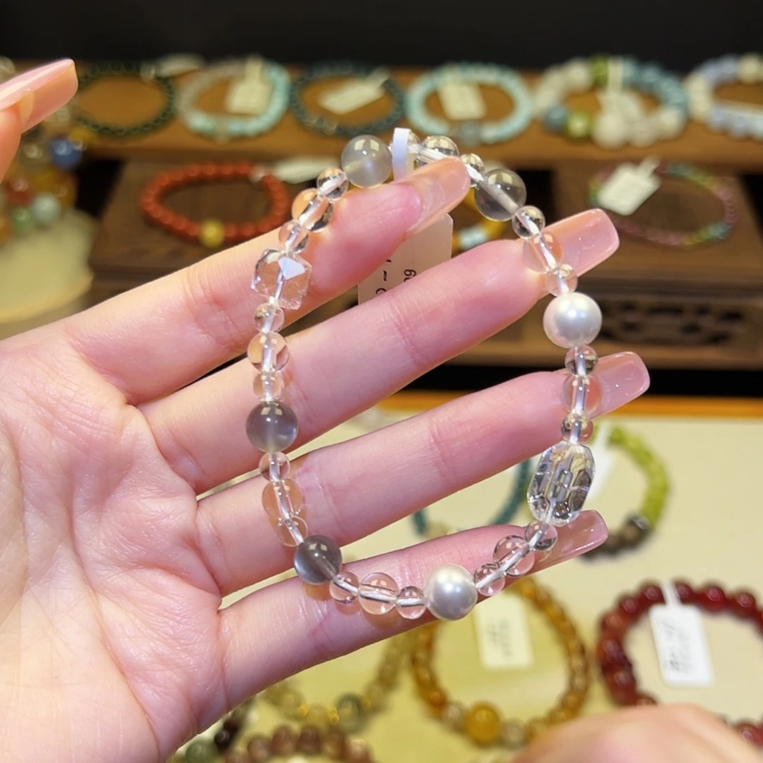 银S925镀金镶嵌手串水晶白1592