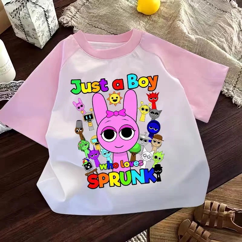 Sprunki节奏盒子女童可爱洋气短袖纯棉夏季新款圆领宽松上衣百搭