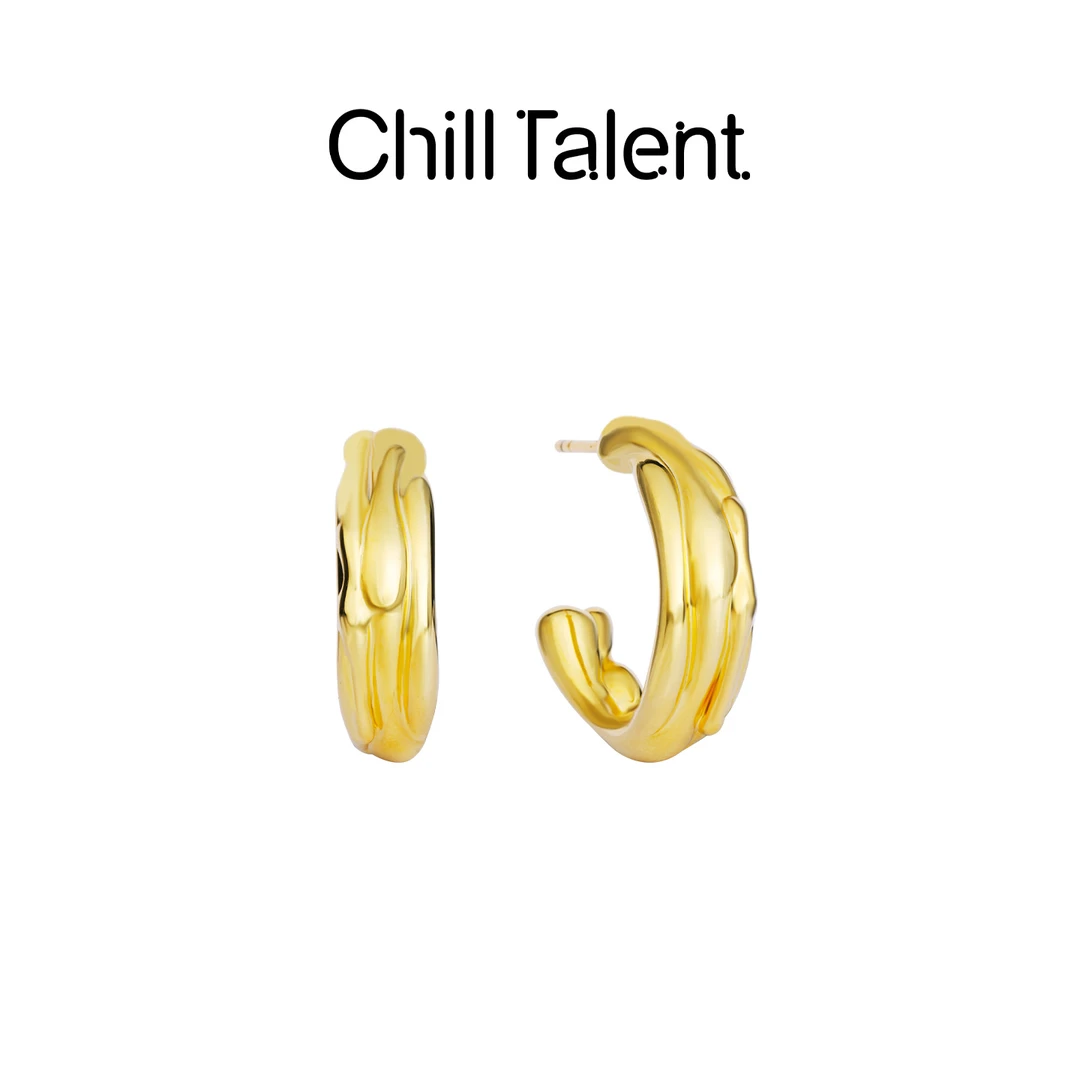 chill talent 铜合金无非金属耳饰 水荡微波耳圈新款时尚精致简约