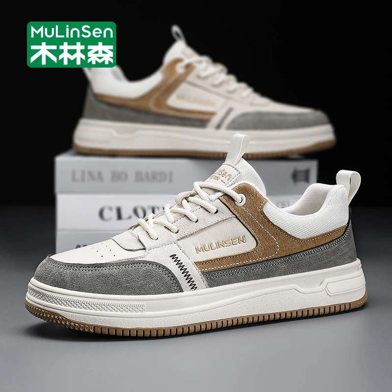 木林森男鞋2025新款夏季透气厚底耐磨运动休闲百搭增高板鞋男款