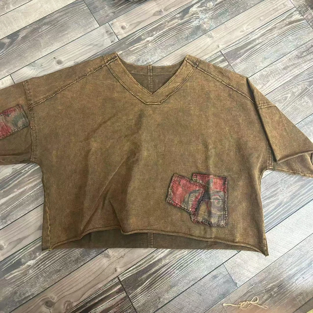 F30 2305 夏季新品炒色V领怀旧短款女士上衣 胸围136长55