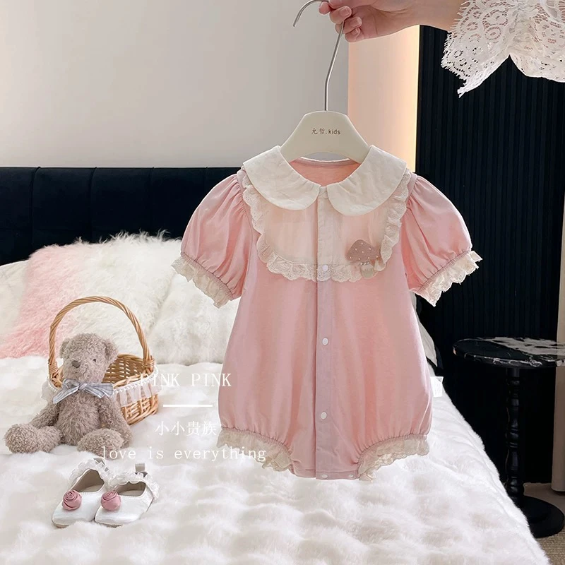 女宝宝衣服夏装包屁衣新生儿纯棉哈衣婴儿洋气荷叶领小香风连体衣