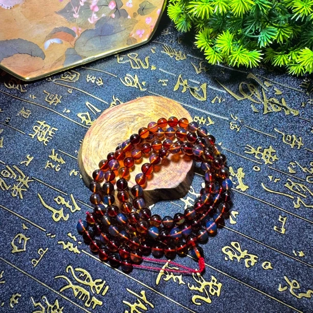 7MM收藏级5A全净水墨西红蓝珀108佛珠