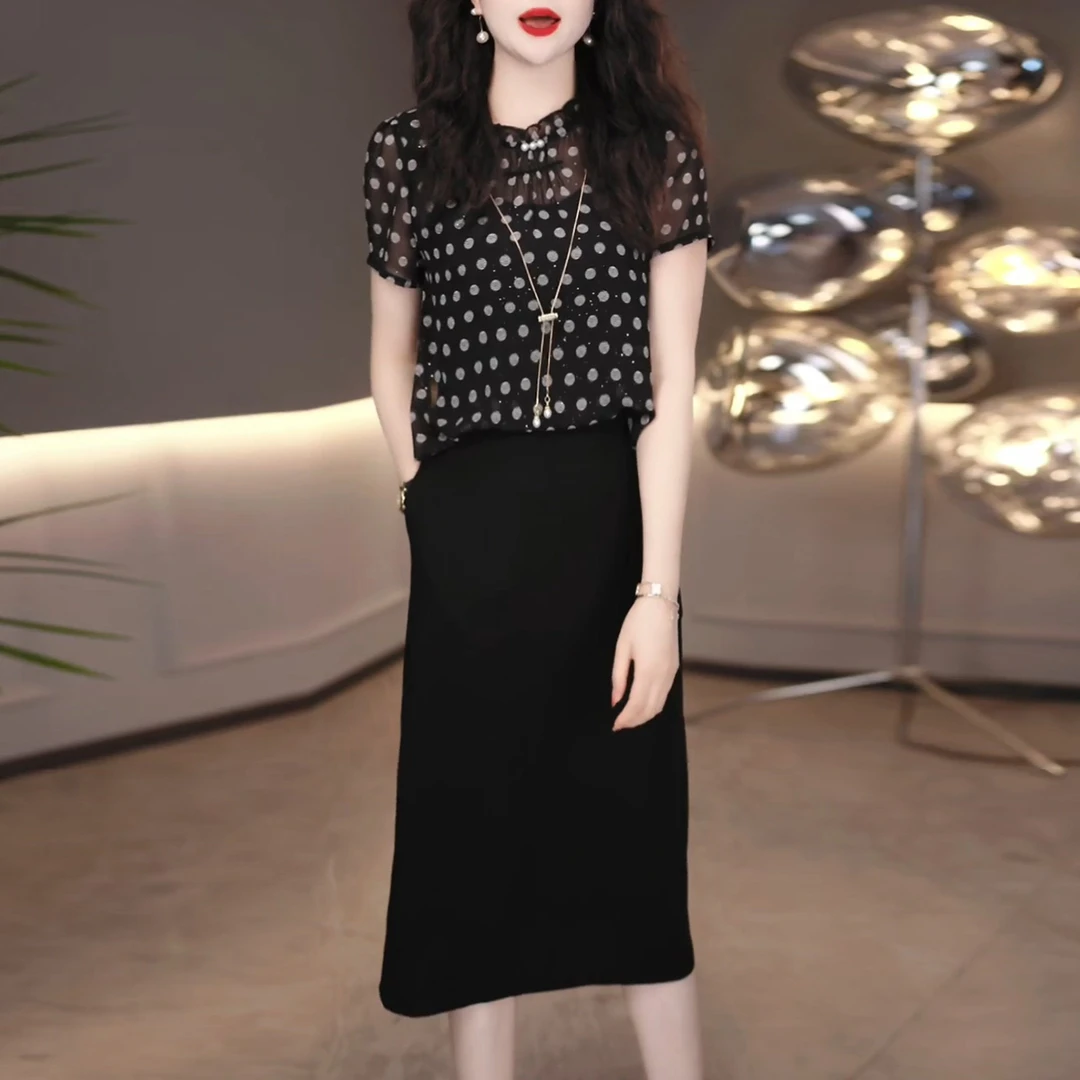 连衣裙2025夏季穿搭新款小个子波点假两件爆款中年妈妈裙子5314#