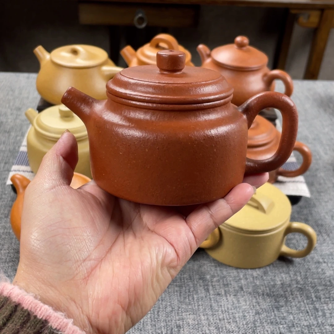 紫砂茶壶红降坡德钟全手纯红20目200手工泥