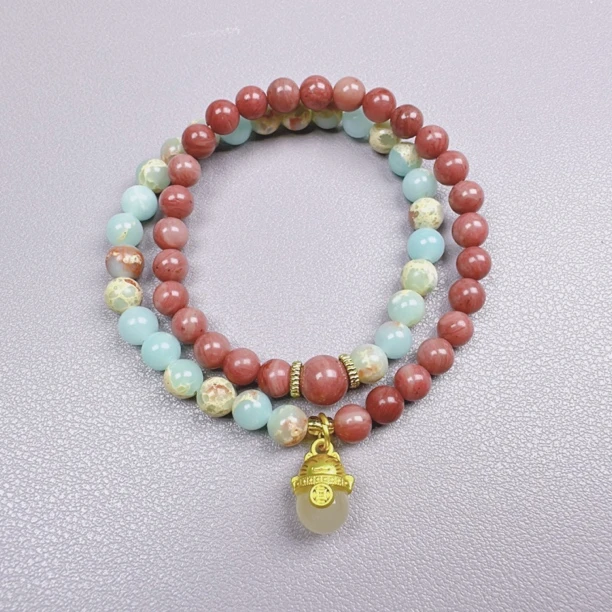 (成品)红木纹石拼寿山石6mm双圈手串时尚小众珠宝设计款