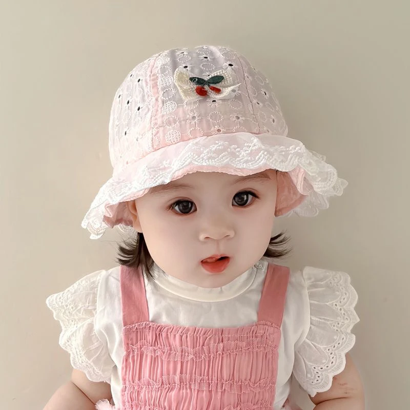 婴儿帽子春夏季薄款可爱韩版蕾丝边公主帽女宝宝遮阳防晒小童盆帽