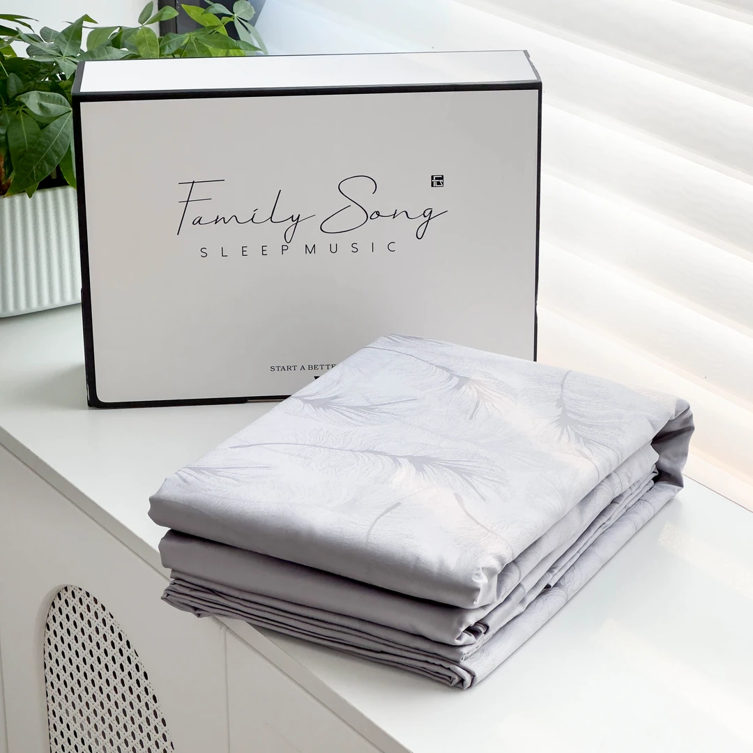 专享【京かわ会社】高端全棉140支提花四件套 羽翼-浅银灰