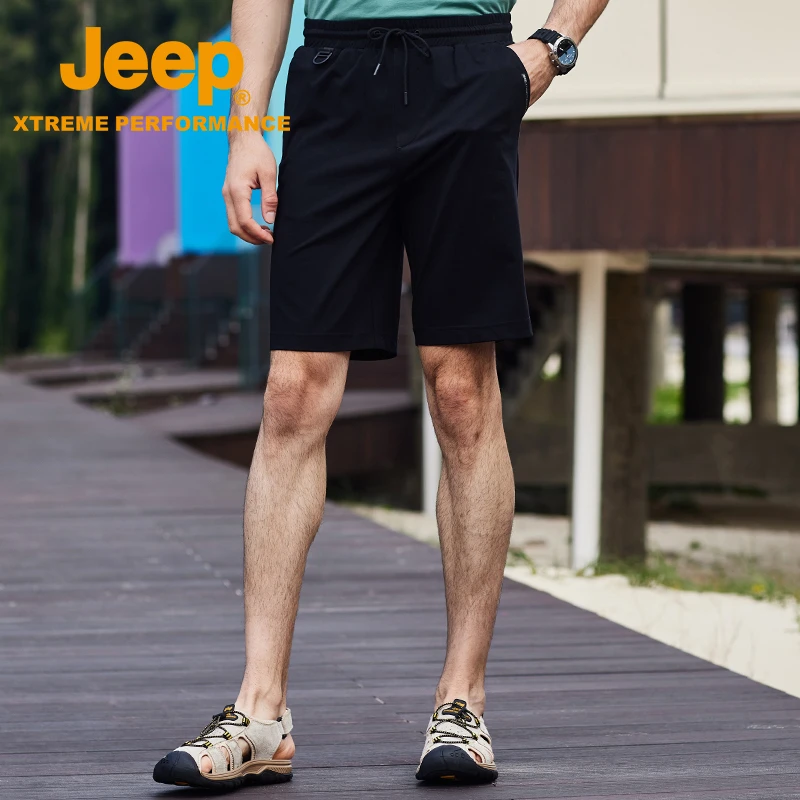 jeep男士休闲运动短裤宽松五分裤弹力松紧腰中裤爸爸夏季沙滩裤男