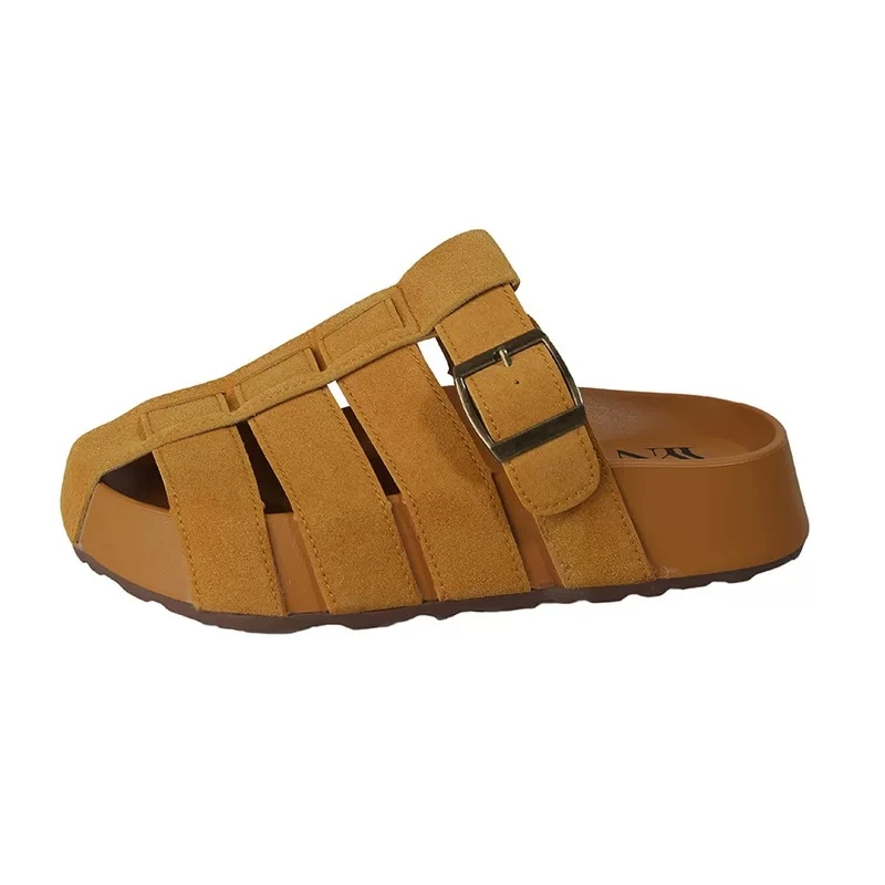 小众罗马编织包头半拖鞋女款夏季外穿2025新款一脚蹬穆勒懒人凉拖