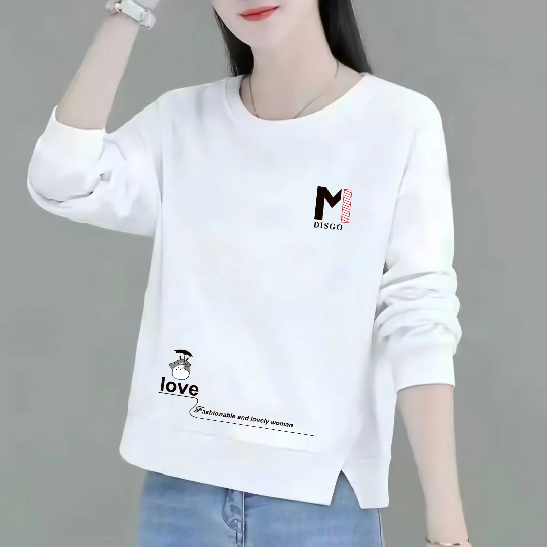 100%纯棉开叉卫衣女早秋款通勤风女装秋衣大码宽松显瘦百搭上衣服
