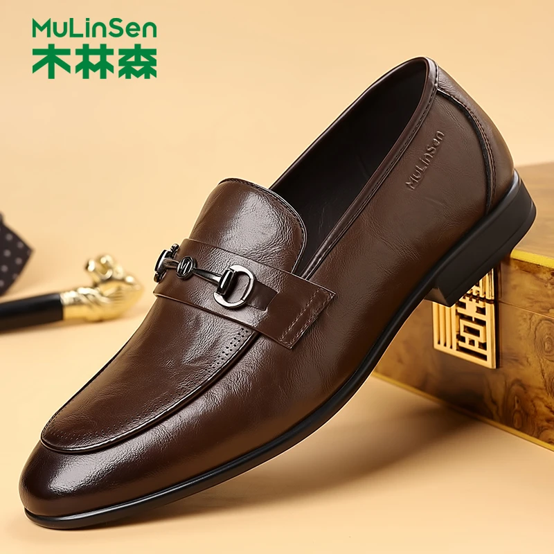 木林森男鞋皮鞋男士夏季牛皮真皮皮鞋正装透气鞋子新款男款百搭