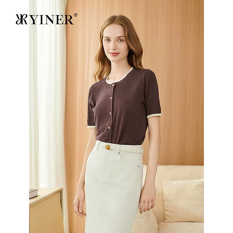 YINER音儿专选2025夏季新款法式亲肤撞色断葱纱优雅毛针织衫