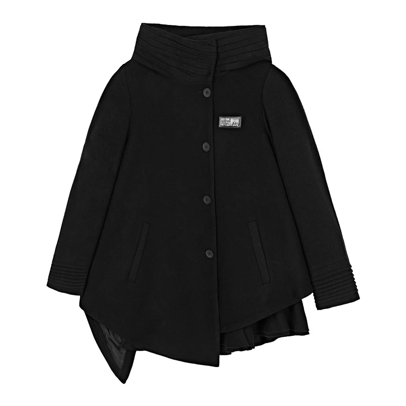 S·DEER圣迪奥秋冬酷飒女士时尚高领字母贴布黑色毛呢S194A1734