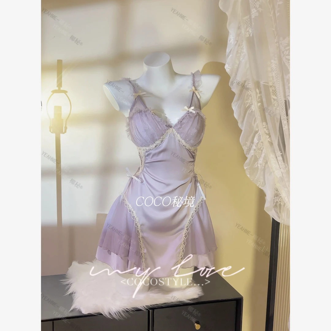 【九紫离火】法式芭蕾蕾冰丝吊带睡衣女式夏季纯欲风睡裙缎面