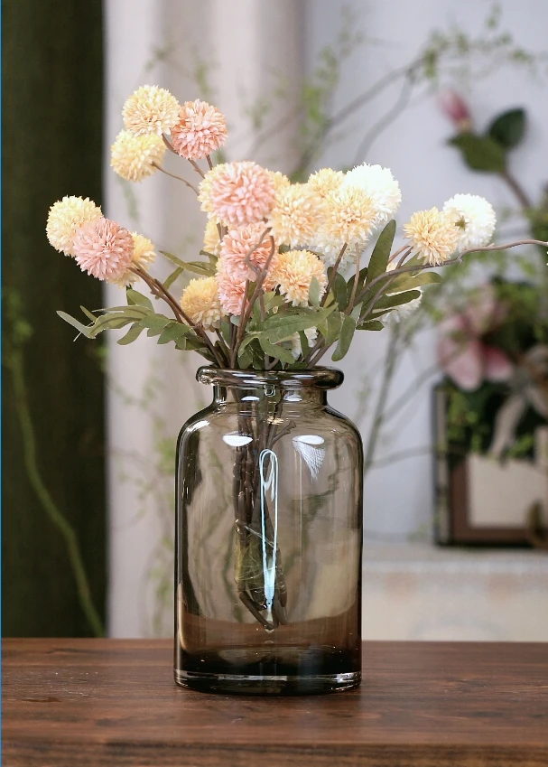 奶咖玻璃花瓶水培客厅插花器现代简约插花摆件GMFK1323