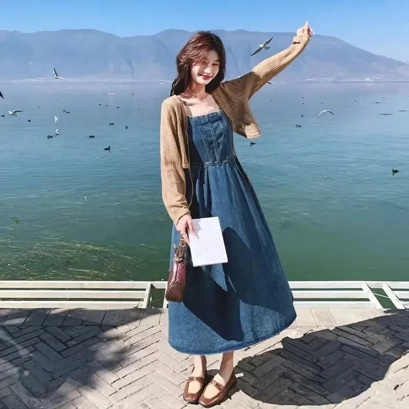 【洋洋】复古风宫廷风法式时尚套装长款吊带拼接复古时尚显瘦长裙