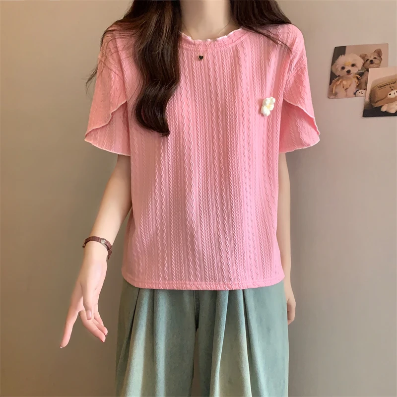 2025夏季新款短款短袖圆领女装T恤小个子设计感小众上衣打底衫ins