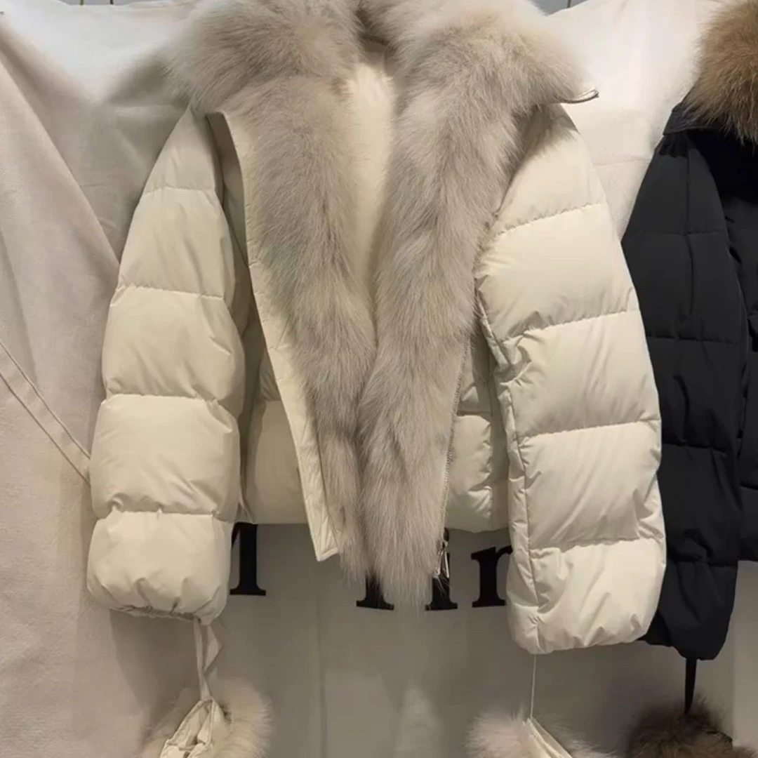 短款大毛领泡芙羽绒服女2025冬季新款小个子白鸭绒保暖面包服外套