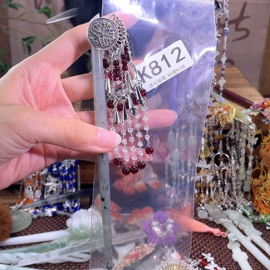 凤***婆蛇纹石玉合金发饰